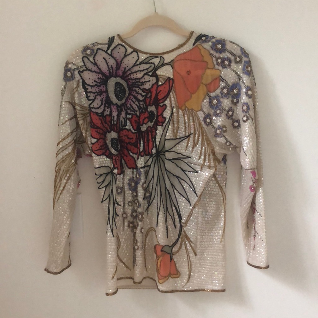 Stunning Hand Embellished Sequin 100% Silk Shirt
